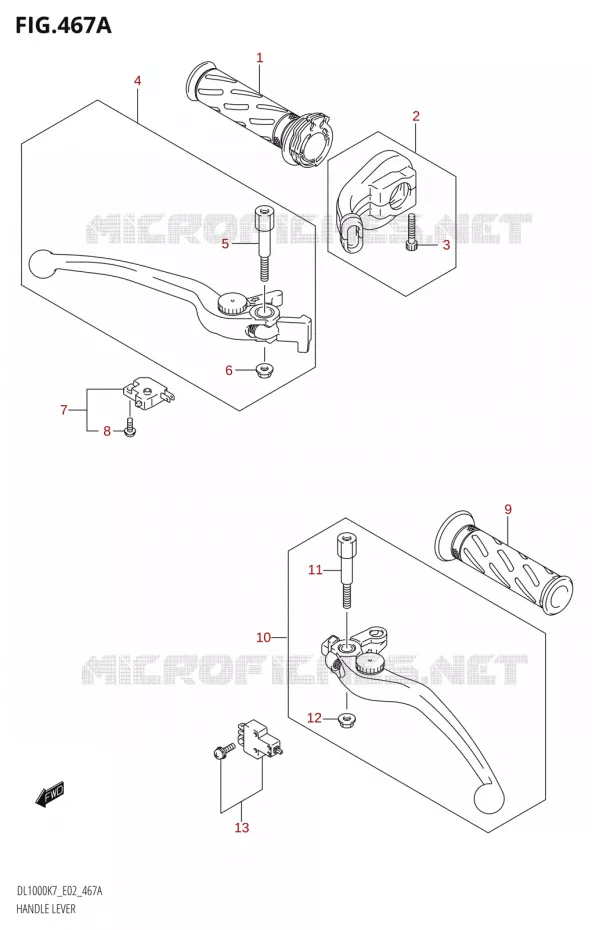 LEVERS - HANDGRIPS Suzuki MOTO 1000 V-STROM 2008  DL1000 K8 (E02,E19,E24)
