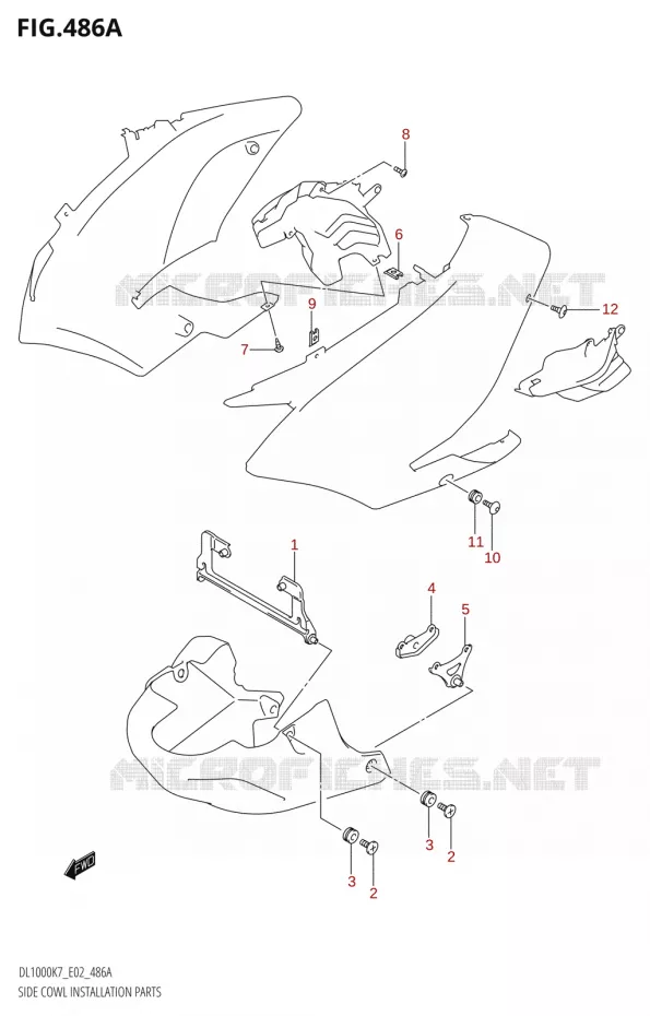SIDE COWL INSTALLATION PARTS Suzuki MOTO 1000 V-STROM 2008  DL1000 K8 (E02,E19,E24)