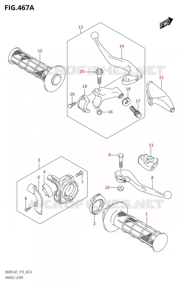 HANDGRIPS - LEVERS  Suzuki MOTO 85 RM 2021  RM85L M1 (E19)