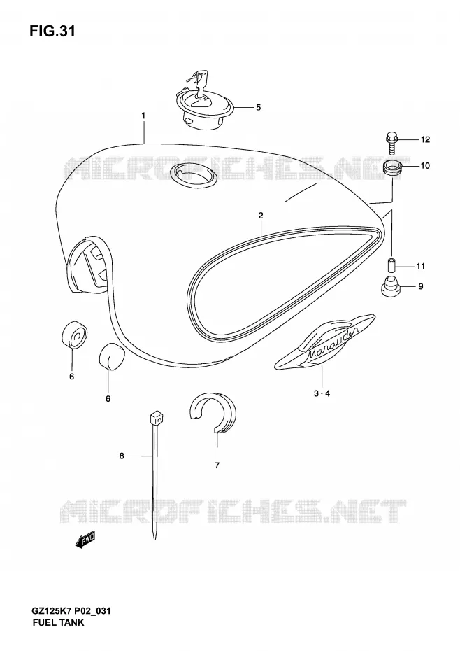 FUEL TANK  (MODELE K3 /​ K4) Suzuki MOTO 125 MARAUDER 2003  GZ125K3(P02)