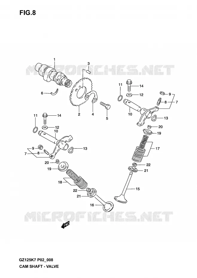 CAMSHAFT - VALVES (MODELE K3) Suzuki MOTO 125 MARAUDER 2003  GZ125K3(P19)