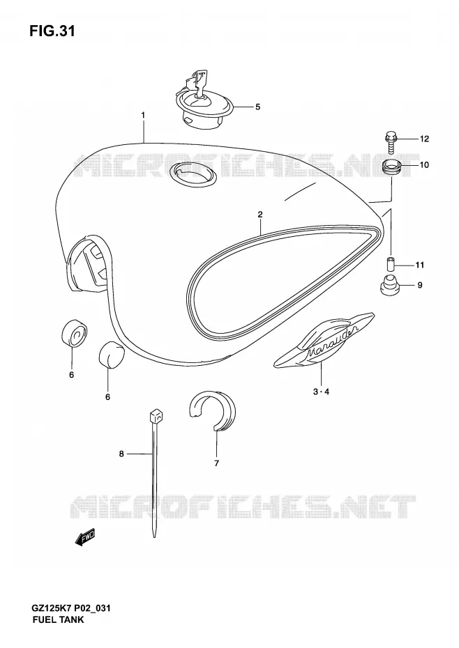 FUEL TANK  (MODELE K3 /​ K4) Suzuki MOTO 125 MARAUDER 2004  GZ125K4(P02,P19)