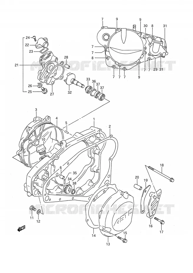 CRANKCASE COVER - WATER PUMP (MODEL L/M/N) Suzuki MOTO 250 RM 1990  RM250L(E28)