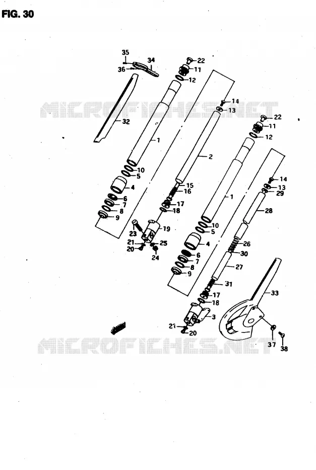 FRONT FORK (MODEL T, MODEL V:P29) Suzuki MOTO 50 RMX 1996  RMX50T(T/V)