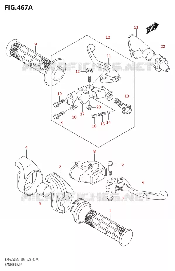 LEVERS - HANDGRIPS Suzuki MOTO 250 RM-Z 2022  RM-Z250 M2 (E03,E28)
