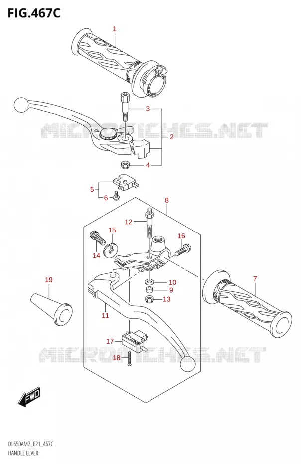 HANDGRIPS - LEVERS L650XAM2 E21) Suzuki MOTO 650 V-STROM 2022  DL650AU M2 / DL650XAUE M2 (E21)