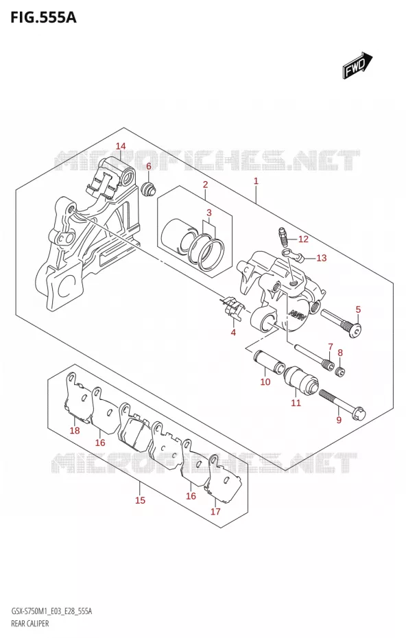 REAR CALIPER Suzuki MOTO 750 GSX-S 2021  GSX-S750 / GSX-S750Z /​ GSX-S750A / ​GSX-S750ZA (E03 E28 )