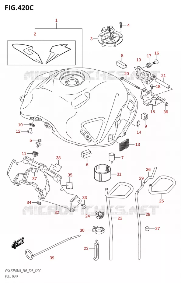 FUEL TANK (GSX-S750Z,GSX-S750ZA:E03,E28) Suzuki MOTO 750 GSX-S 2021  GSX-S750 / GSX-S750Z /​ GSX-S750A / ​GSX-S750ZA (E03 E28 )