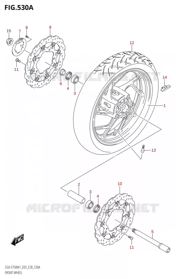 ROUE AVANT (GSX-S750,GSX-S750A) Suzuki MOTO 750 GSX-S 2021  GSX-S750 / GSX-S750Z /​ GSX-S750A / ​GSX-S750ZA (E03 E28 )
