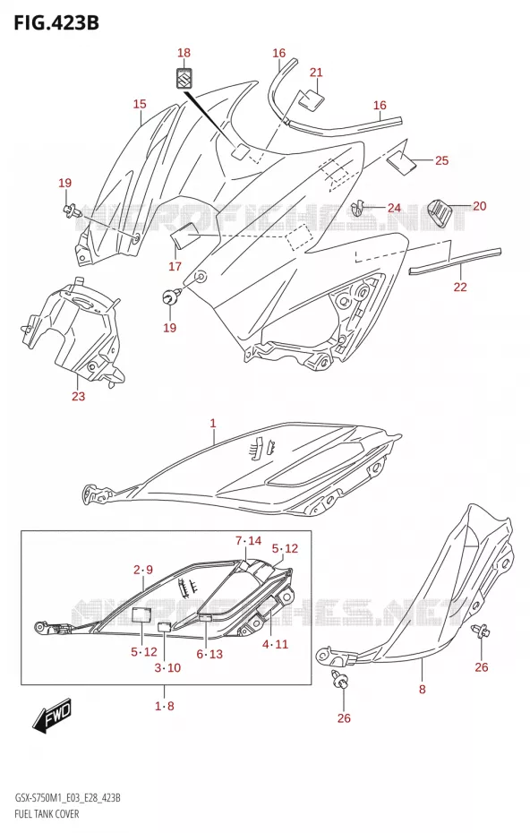 FUEL TANK - COVERS (GSX-S750Z,GSX-S750ZA) Suzuki MOTO 750 GSX-S 2021  GSX-S750 / GSX-S750Z /​ GSX-S750A / ​GSX-S750ZA (E03 E28 )