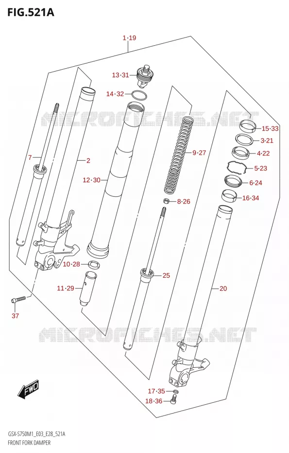 FRONT FORK (GSX-S750,GSX-S750A) Suzuki MOTO 750 GSX-S 2021  GSX-S750 / GSX-S750Z /​ GSX-S750A / ​GSX-S750ZA (E03 E28 )