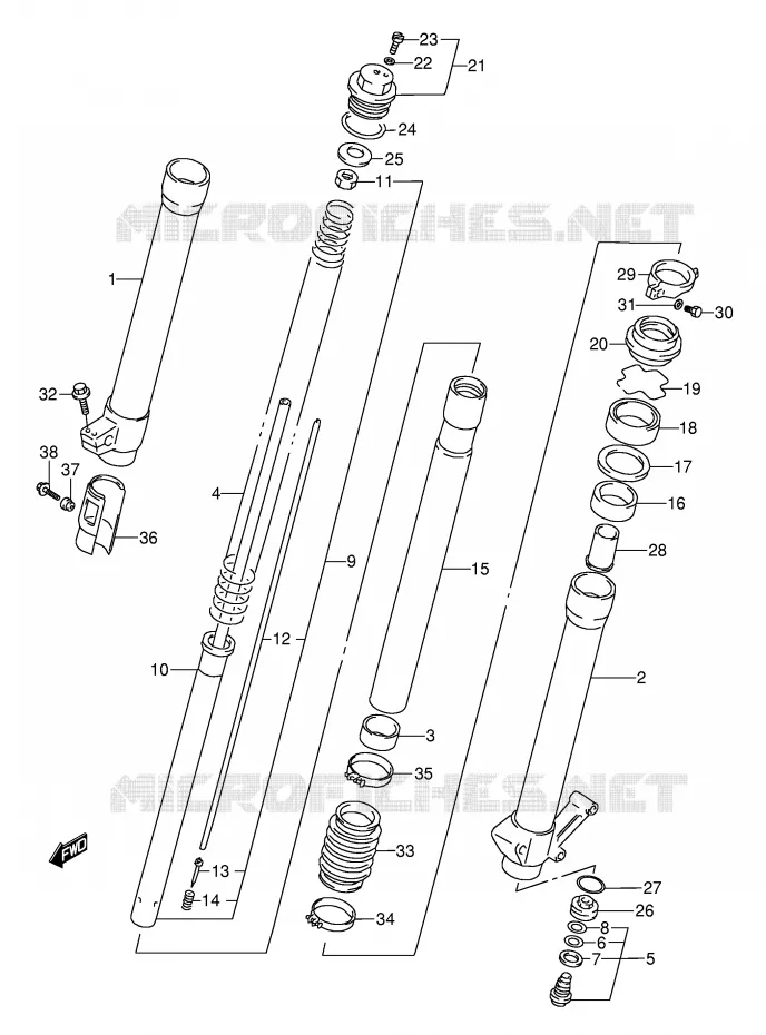 FRONT FORK (MODEL T) Suzuki MOTO 250 RMX 1995  RMX250S(E1)