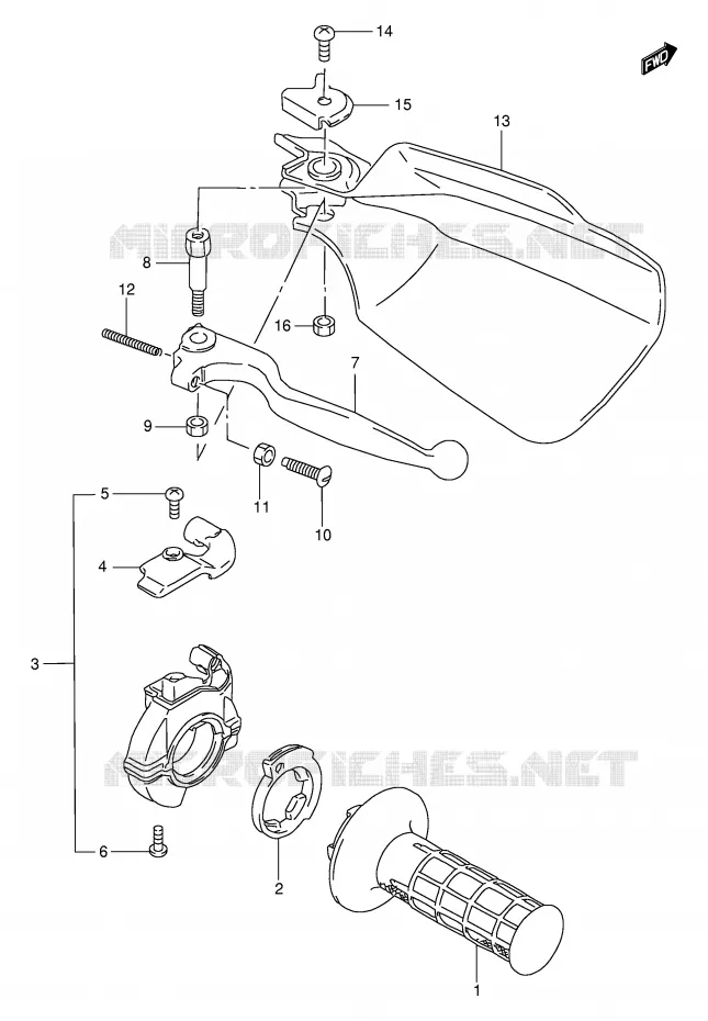 RIGHT LEVER - HANDGRIP Suzuki MOTO 250 RMX 1999  RMX250X(E1)