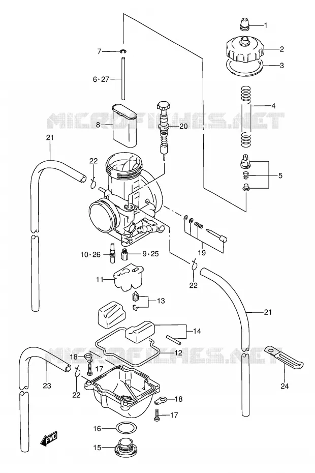 CARBURETOR (MODEL S/T) Suzuki MOTO 250 RMX 1990  RMX250L(E1)