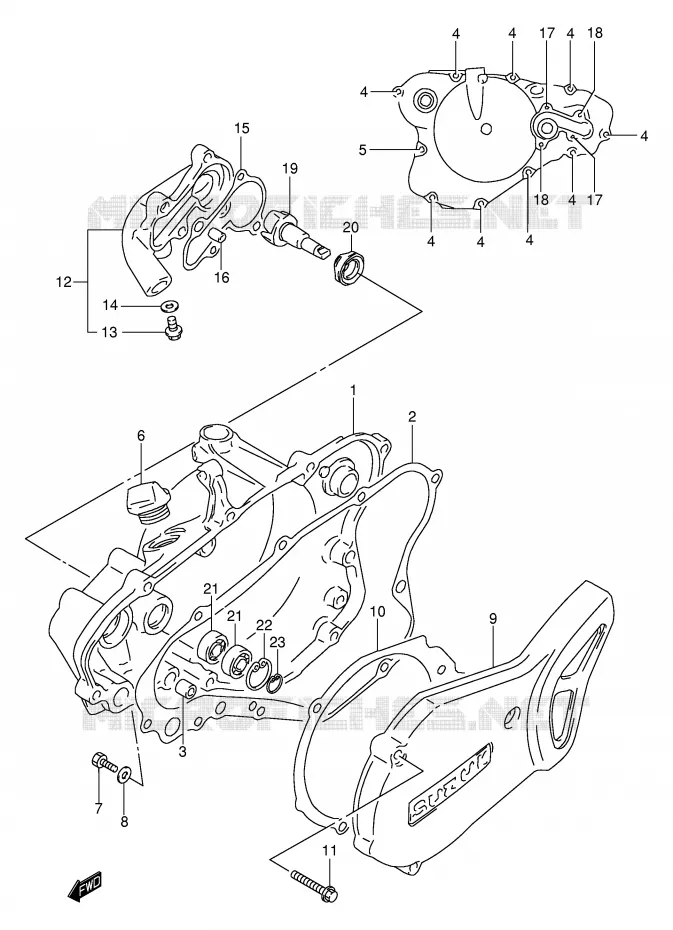 CRANKCASE COVER - WATER PUMP Suzuki MOTO 80 RM 2000  RM80XY(P2)