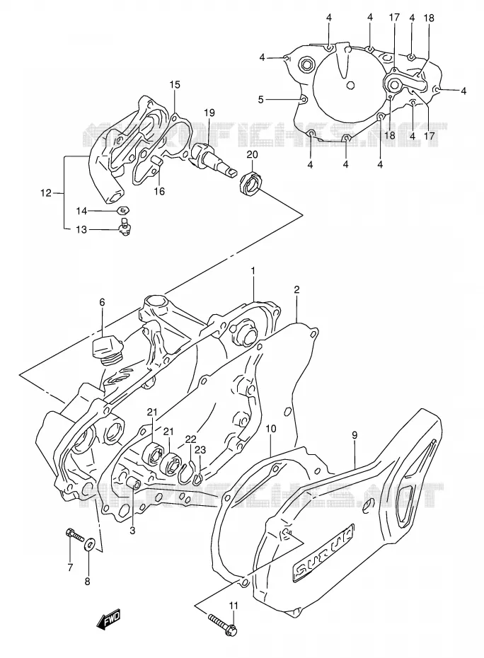 CRANKCASE COVER- WATER PUMP Suzuki MOTO 80 RM 1996  RM80T(E3/E28)