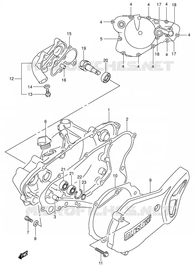 CRANKCASE COVER- WATER PUMP Suzuki MOTO 80 RM 2001  RM80K1(P3/P28)
