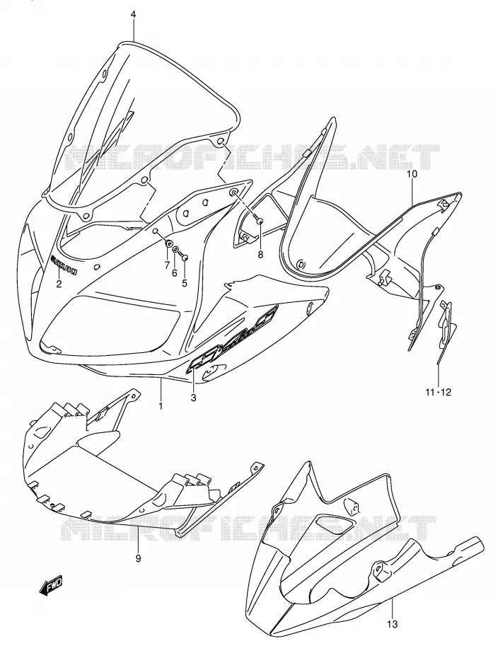 FAIRING (SV1000S/S1/S2 K3/K4) Suzuki MOTO 1000 SV 2005  SV1000S2K5(E2)