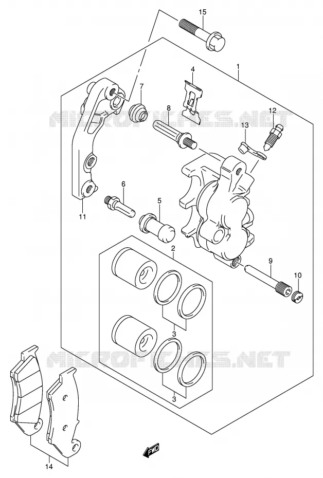 FRONT CALIPER (MODEL K1/K2/K3/K4) Suzuki MOTO 125 RM 2002  RM125K2(E3/E28)