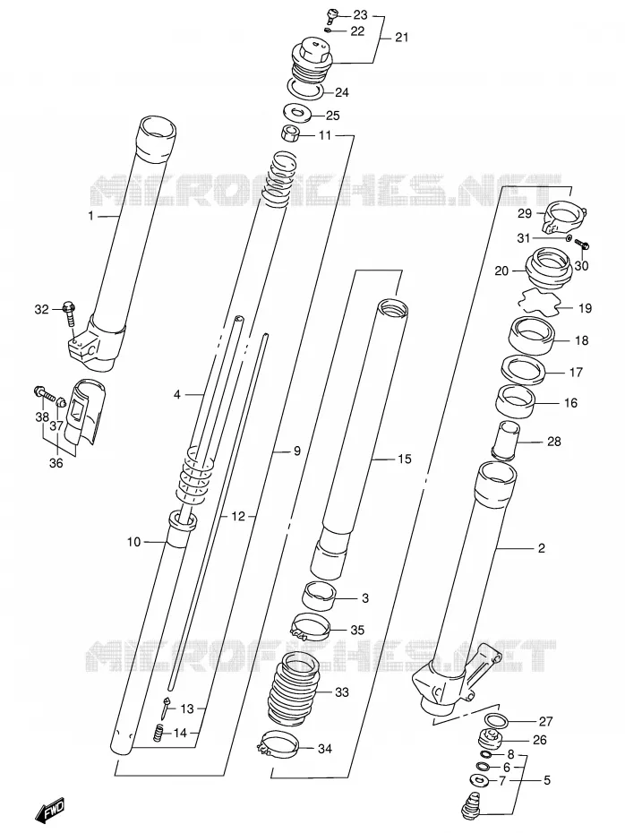 FRONT FORK (E1,MODEL V/W P37) Suzuki MOTO 250 RMX 1998  RMX250W(E1)