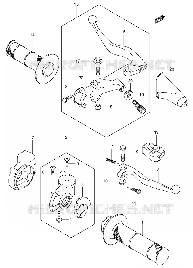 LEVERS - HANDGRIPS (MODEL K1/K2/K3) Suzuki MOTO 125 RM 2006  RM125 K6 (E03,E28,E33)