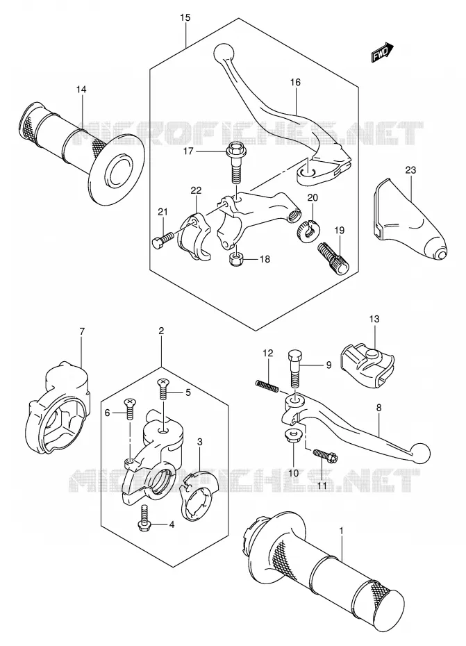 LEVERS - HANDGRIPS (MODEL K1/K2/K3) Suzuki MOTO 250 RM 2002  RM250K2(E3/E28)