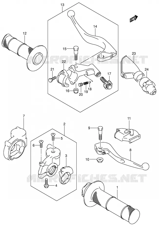 LEVERS - HANDGRIPS (MODEL K4/K5/K6) Suzuki MOTO 250 RM 2004  RM250K4(E3/E28)