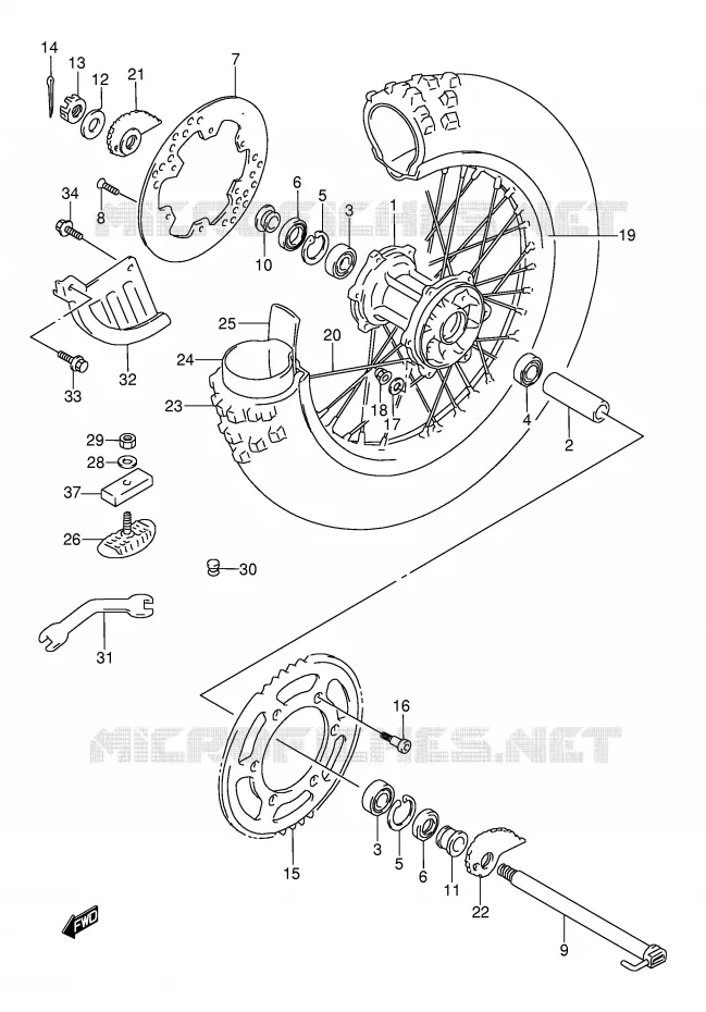 REAR WHEEL (MODEL N/S/T) Suzuki MOTO 250 RMX 1994  RMX250R(E1)
