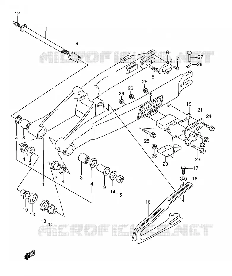 SWINGARM (MODEL M/N) Suzuki MOTO 250 RMX 1995  RMX250S(E1)