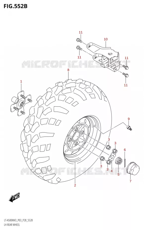 LEFT HAND REAR WHEEL (LT-A500X:M3:P28) Suzuki QUAD 500 KINGQUAD 2023  LT-A500X M3 (P03,P28,P33)