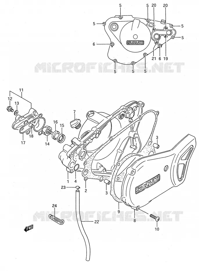 CRANKCASE COVER - WATER PUMP (MODEL G/H/J) Suzuki MOTO 80 RM 1991  RM80M(E28)