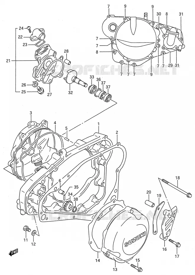 CRANKCASE COVER - WATER PUMP (MODEL L/M/N/P/R) Suzuki MOTO 250 RMX 1993  RMX250P(E28)