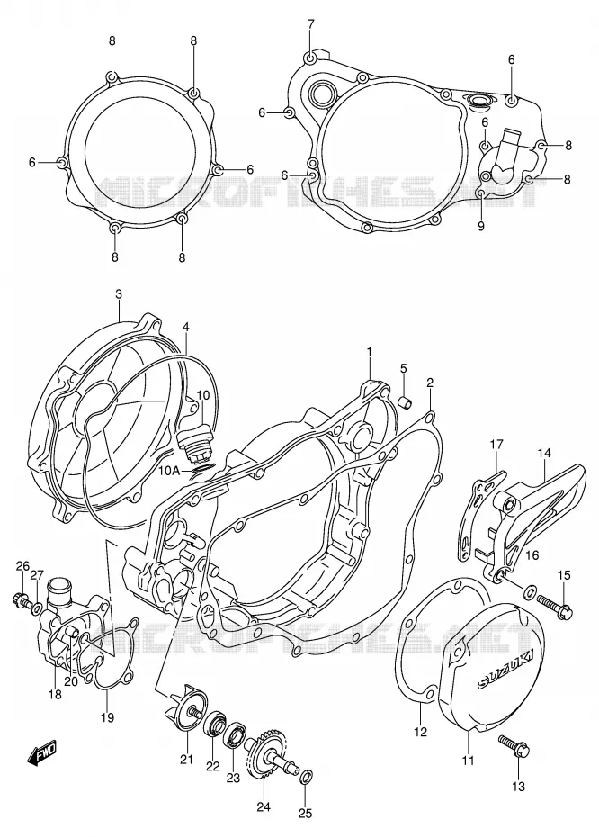 CRANKCASE COVER- WATER PUMP (MODEL K1/K2) Suzuki MOTO 250 RM 2005  RM250K5(E3/E28)