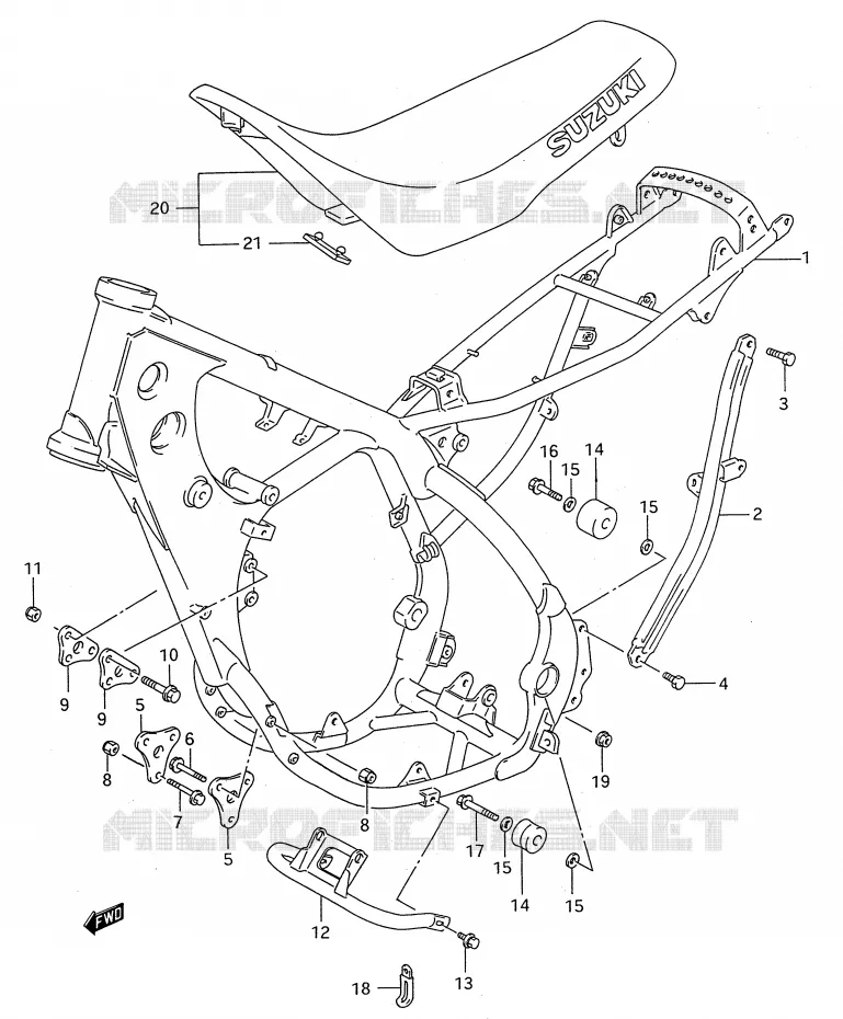 FRAME - SEAT (MODEL P/R) Suzuki MOTO 250 RMX 1989  RMX250K(E28)