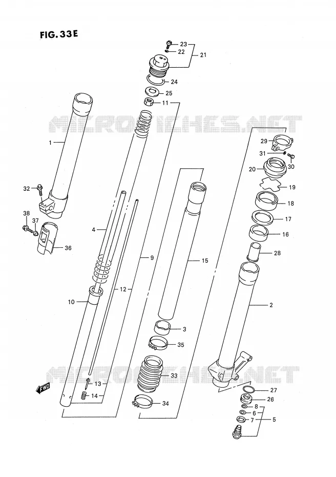 FRONT FORK (MODEL T) Suzuki MOTO 250 RMX 1989  RMX250K(E3)