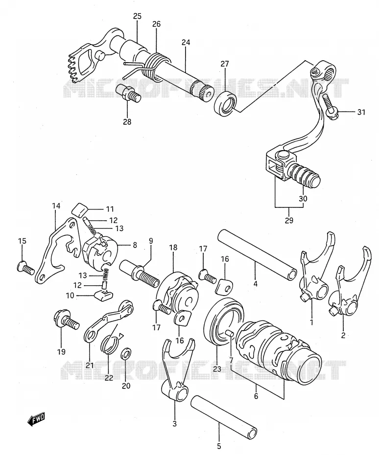 GEAR SHIFTING ASSY (MODEL K/L/M/N/P/R/S) Suzuki MOTO 80 RM 1988  RM80J(E28)