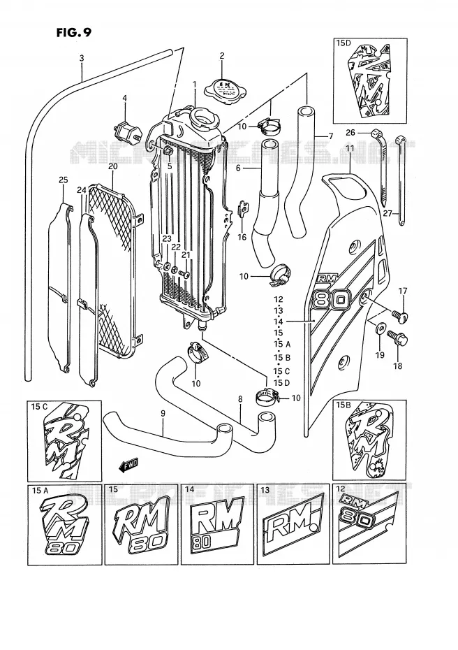 RADIATOR (MODEL G/H/J/K/L/M/N/P) Suzuki MOTO 80 RM 1985  RM80F(E3)