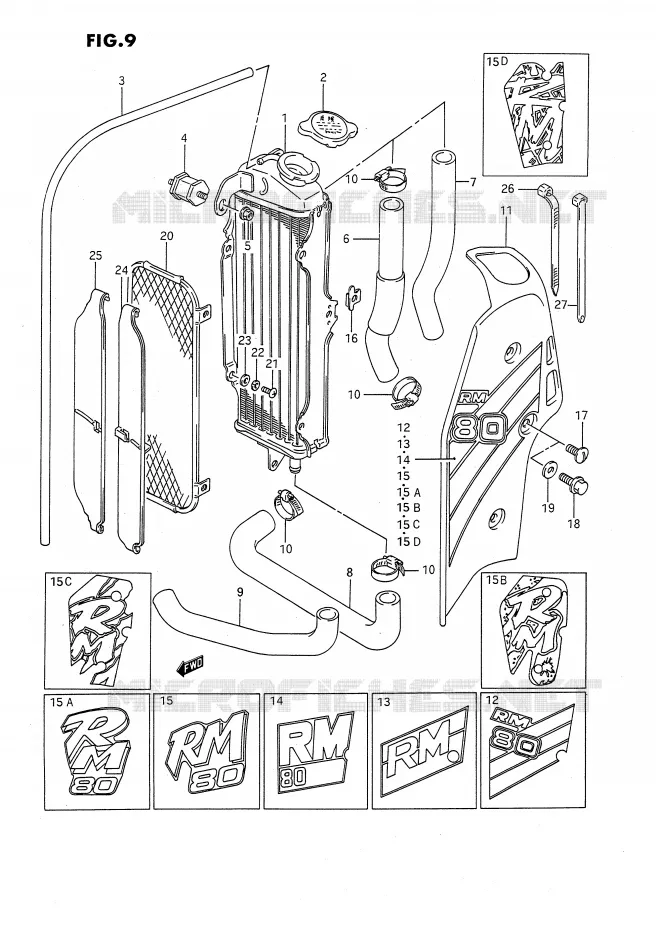 RADIATOR (MODEL G/H/J/K/L/M/N/P) Suzuki MOTO 80 RM 1995  RM80XS(E2)