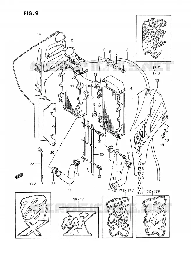 RADIATOR (MODEL K/L/M/N/P) Suzuki MOTO 250 RMX 1996  RMX250T(E3)