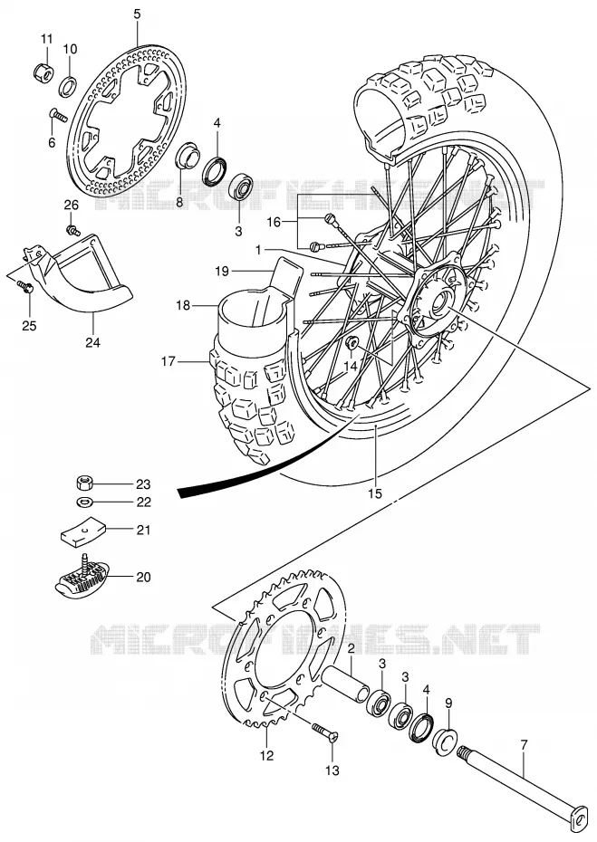 REAR WHEEL (MODEL K3) Suzuki MOTO 125 RM 2003  RM125K3