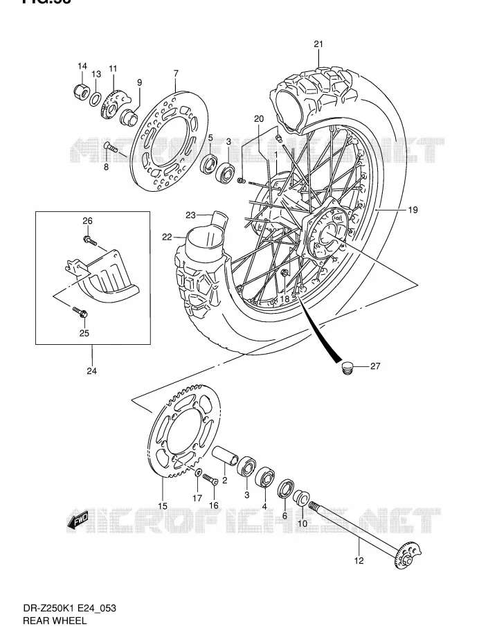 REAR WHEEL Suzuki MOTO 250 DR-Z 2002  DR-Z250K2(E24)