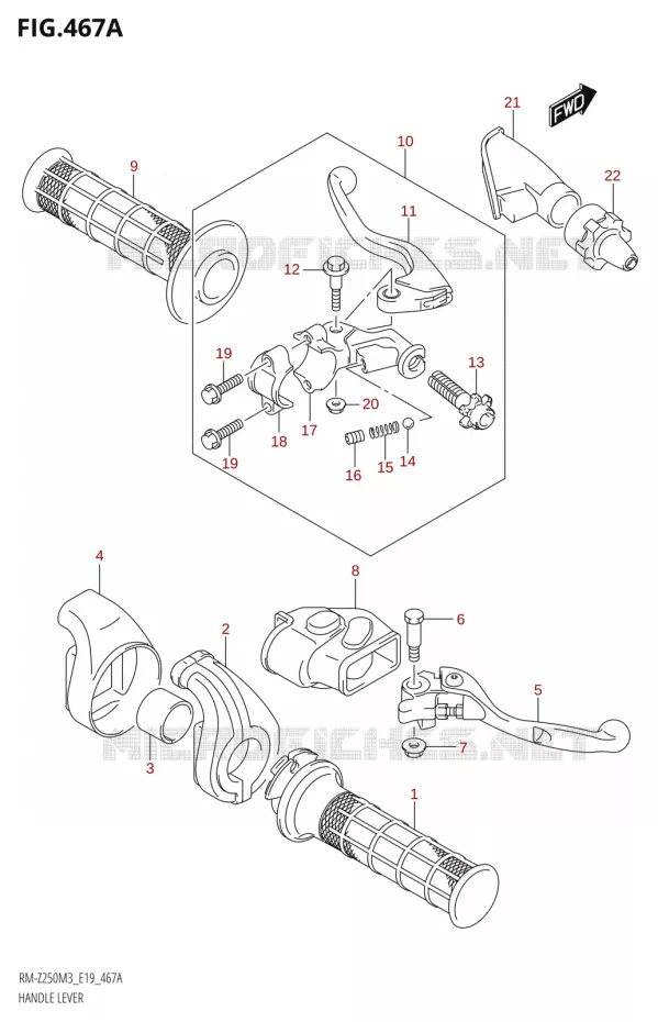 LEVERS - HANDGRIPS Suzuki MOTO 250 RM-Z 2023  RM-Z250 M3 (E19)