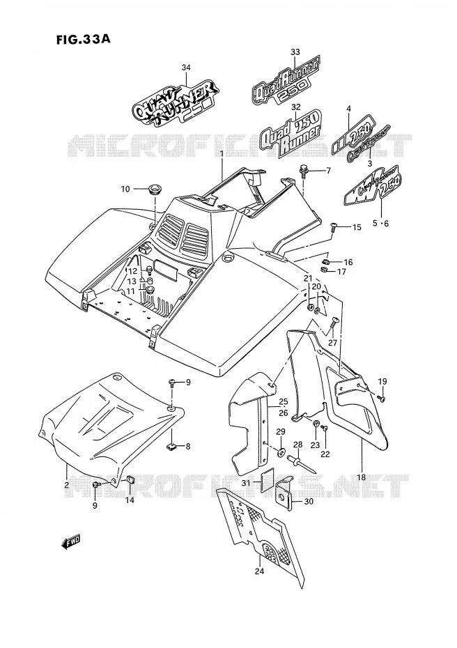 FRONT FENDER (MODEL M/N/P/R/S/T) Suzuki QUAD 250 OZARK 1993  LT-F250P(E28)