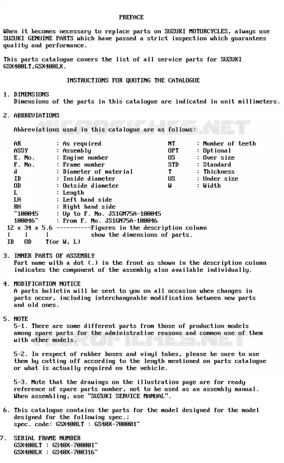 * CATALOG PREFACE * Suzuki MOTO 400 GSX 1981  GSX400LX(T/X)
