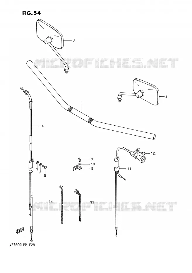 HANDLEBAR - MIRRORS - CABLES Suzuki MOTO 750 INTRUDER 1987  VS750GLPH(E28)