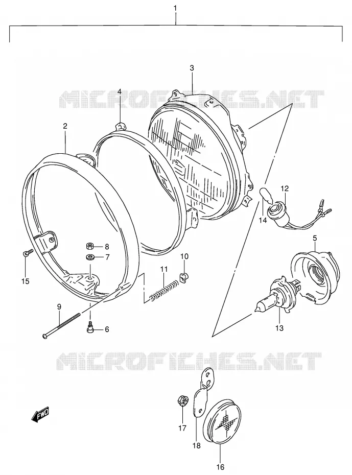 HEADLIGHT (MODEL P/R EXCEPT E2,E24) Suzuki MOTO 800 VX 1992  VX800N(E4)