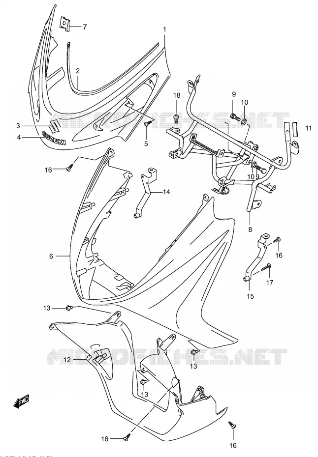 FRONT FAIRING (MODEL K2) Suzuki SCOOTER 150 BURGMAN 2002  UH150K2(P19)
