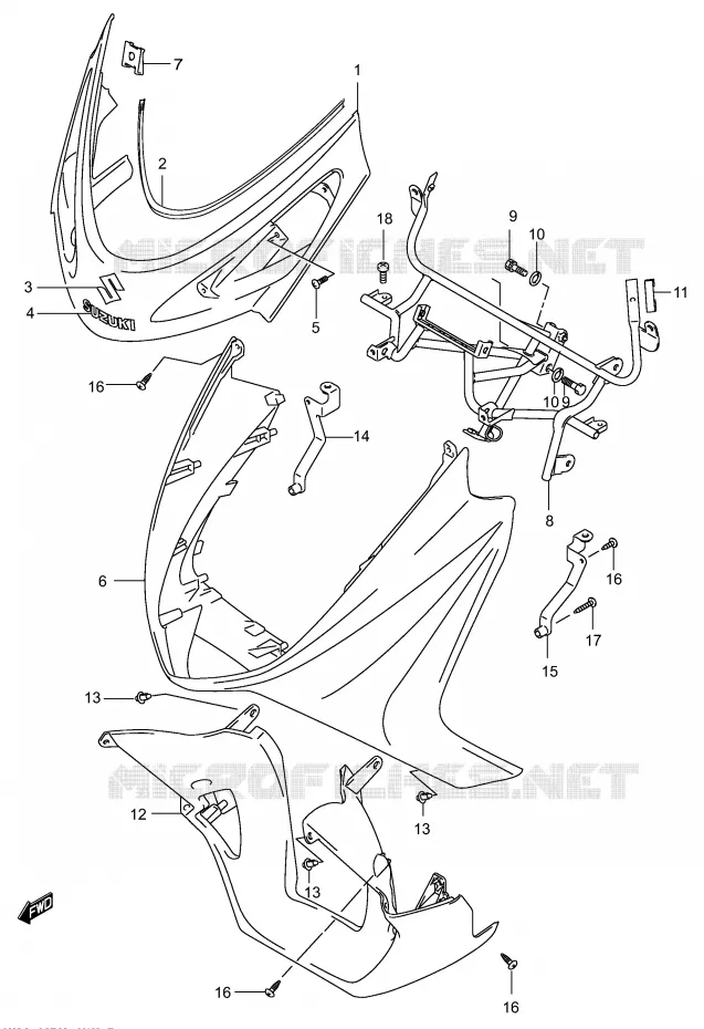 FRONT FAIRING (MODEL K3) Suzuki SCOOTER 150 BURGMAN 2003  UH150K3(P19)