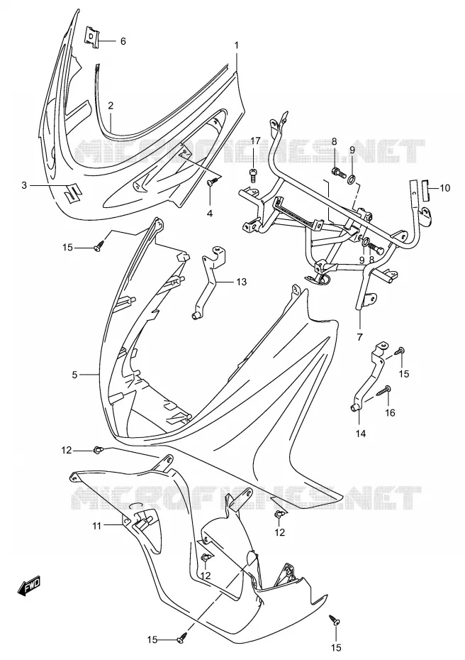 FRONT FAIRING (MODEL K5) Suzuki SCOOTER 150 BURGMAN 2005  UH150K5(P19)