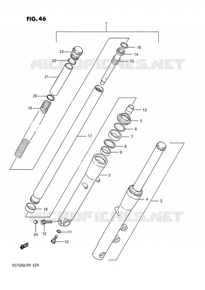 FRONT FORK (MODEL H) Suzuki MOTO 750 INTRUDER 1987  VS750GLPH(E28)